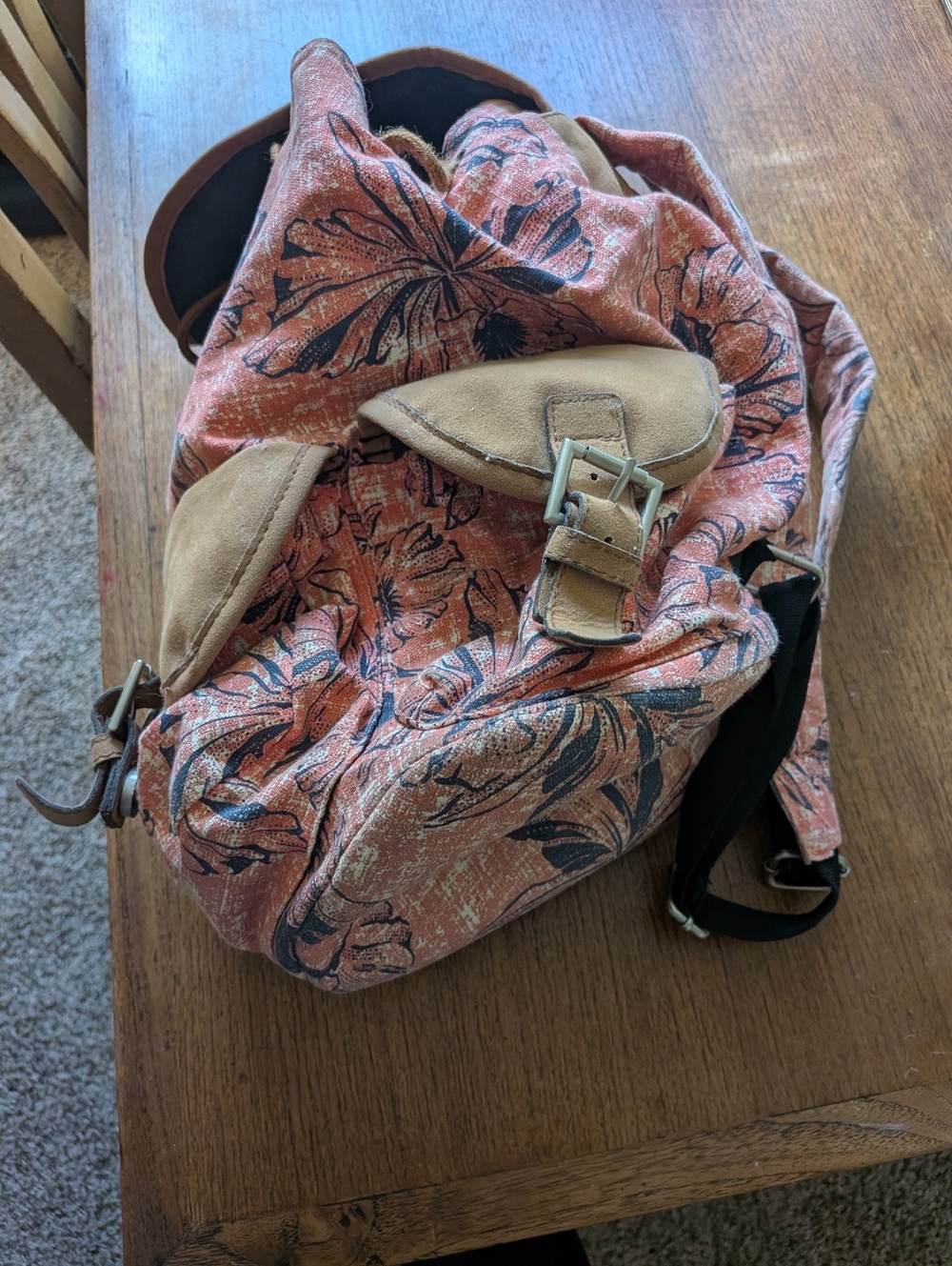 Roxy Blue And Pink Floral Canvas Backpack - Picture 5 of 7